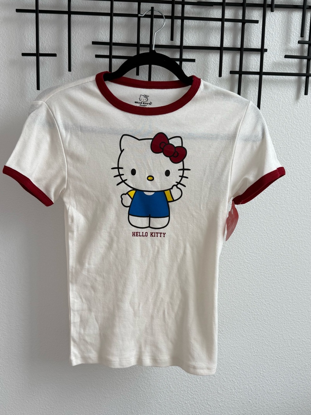 Hello Kitty White Tee with Red Trim and Blue Graphic